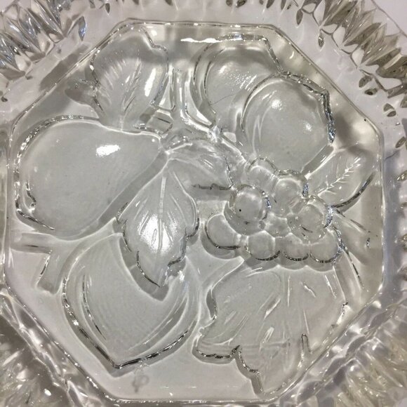 Vintage Table Ashtray Clear Glass Bottom Etched Fruit Octagon Shape 3.8” Wide - Picture 2 of 7